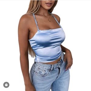 Satin baby blue crop top